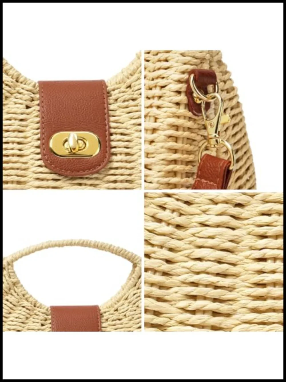 Straw Purse Summer Beach Bag Woven Top Handle Crossbody Clutch Boho Handbag